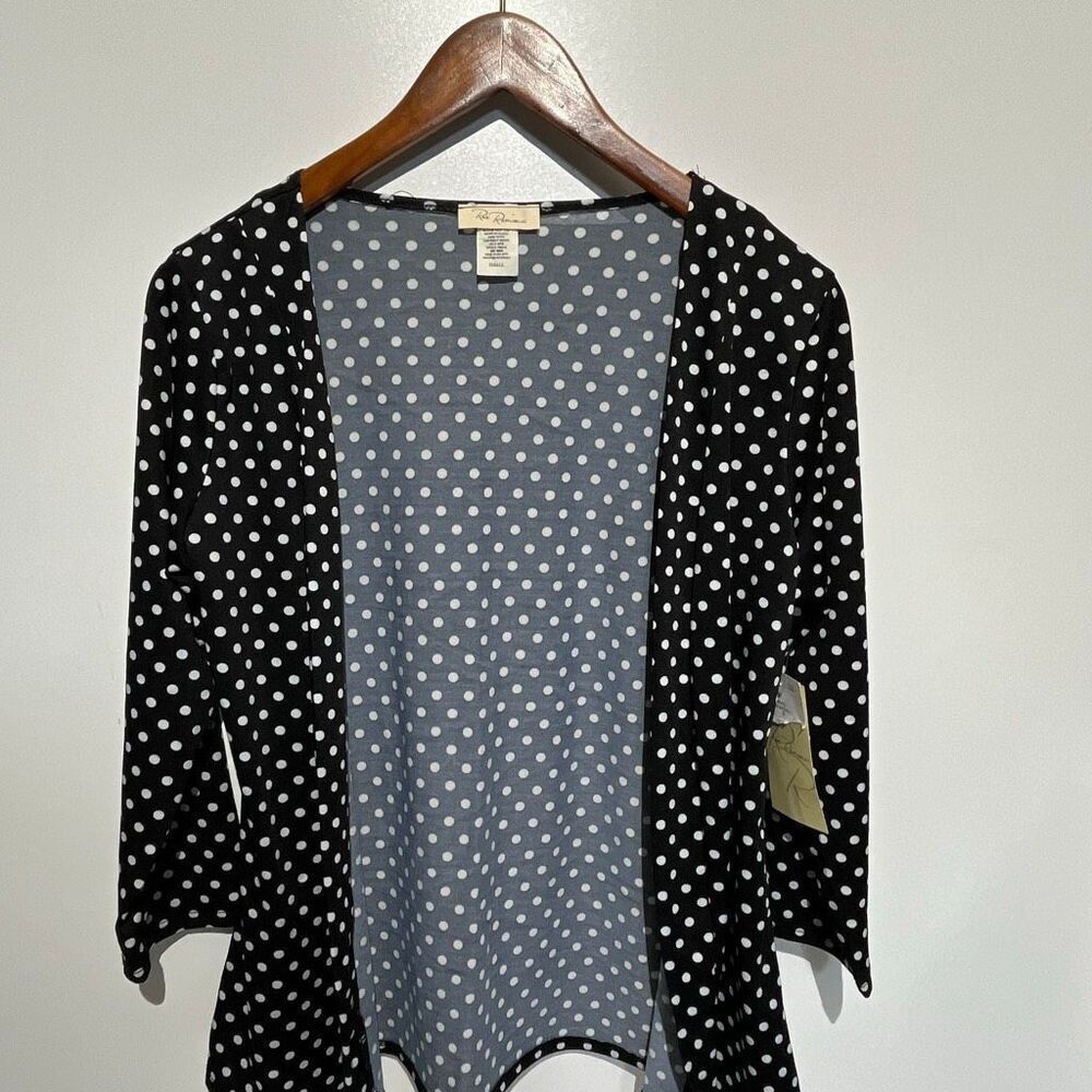 Rae Republic Women's Black White Polka Dot Open Front Cardigan Small‎ NWT